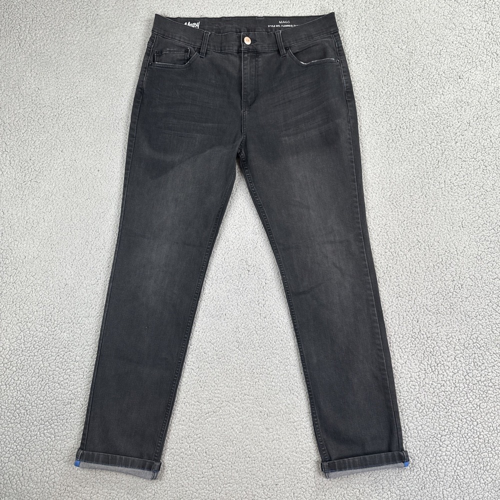 Mugsy Mags Jeans Men 38x34 Black Whiskered Slim Straight Stretch FLX4NKG